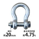 送料無料 スチールシャックル ボルトタイプ M20 線径約20mm 開口約30mm 使用荷重約4.75t 約4750kg スチール製 ボルトシャックル バウタイプ O字形 BB型 シャックル 繋ぎ 吊り具 吊り 金具 連結 結合 ワイヤー ロープ チェーン stshackle20mm