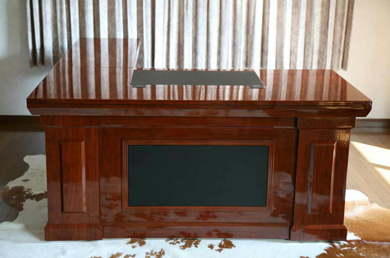 送料無料 新品 超高級 プレジデントデスク エグゼクティブデスク 鏡面塗装 シャイニングライトブラウン L型 フラット 81651D-1 [3]