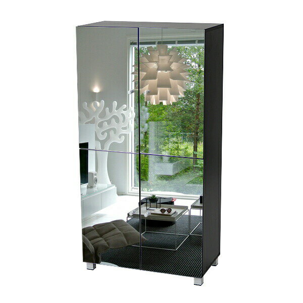 シューズボックス シューズラック 前面ミラー付き 黒 4枚扉 大容量 靴箱 下駄箱 靴収納 シューズキャビ..