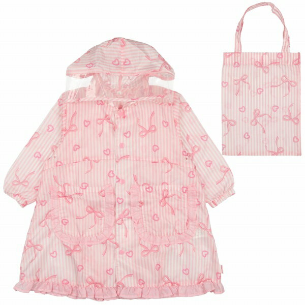 ●30％OFFセール●キッズフォーレ　Kids Foret　リボン・ユニコーン柄フリル付レインコート（S・85-95 / M・105-115 / L・115-125）小学生　キッズ　ジュニア　女の子　レイングッズ　雨具　アウトレット