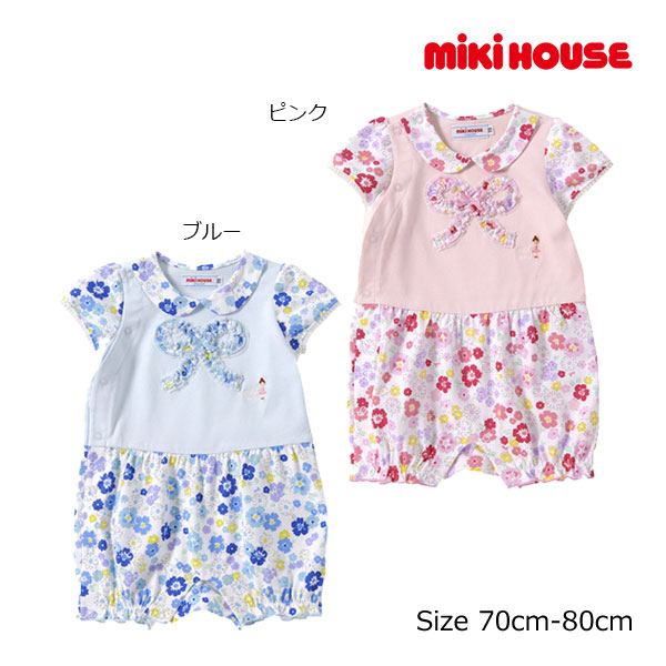 ミキハウス ロンパース（ベビー用） ●50％OFFセール●ミキハウス　mikihouse　リーナちゃん　刺繍　花柄　切替　ショートオール(70・80）　子ども服　プレゼント　出産祝い　お出かけ　アウトレット