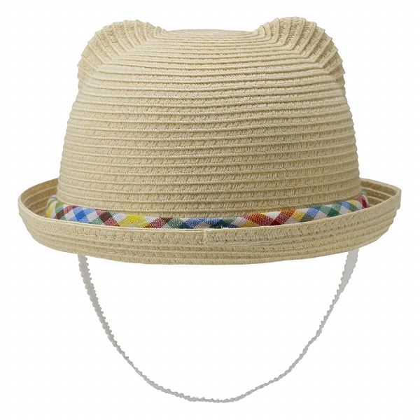 ●期間限定P11倍●取り寄せ商品●ミキハウス　ホットビスケッツ　mikihouse　くま耳 麦わら帽子風 サマーハット 帽子 ( 44cm 46cm 48cm ) ベビー 赤ちゃん 幼児 0歳 1歳 2歳 男の子 女の子 ゴム紐付き 洗濯可　畳める　UVカット