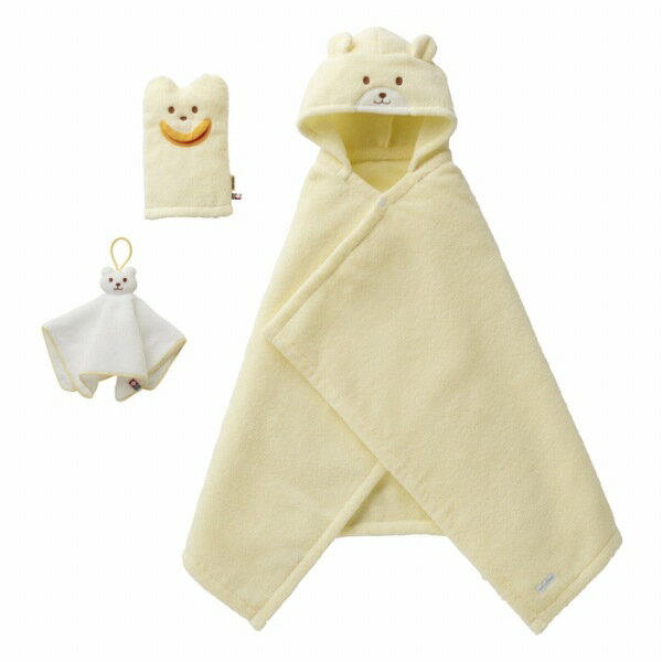 ●期間限定P11倍●取り寄せ商品●ミキハウス　mikihouse　無撚糸　バスポンチョ　セット【BOX付き】（バスミトン、ハンドタオル、フード付きタオル　3点）新生児　出産祝い　日本製 2