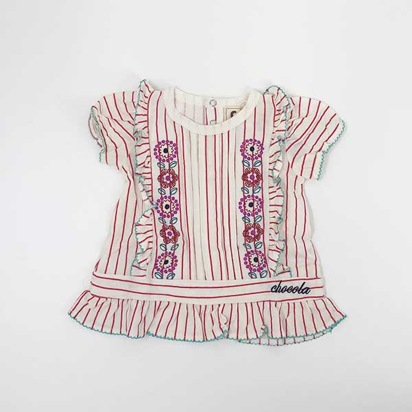 ●均一セール●ショコラ（chocola）　ストライプ　お花刺繍　フリル　Tシャツ（90cm・100cm・110cm・120cm・130cm・140cm）アウトレット 子ども服 女の子 2