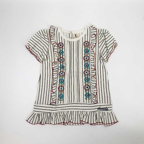●均一セール●ショコラ（chocola）　ストライプ　お花刺繍　フリル　Tシャツ（90cm・100cm・110cm・120cm・130cm・140cm）アウトレット 子ども服 女の子 3