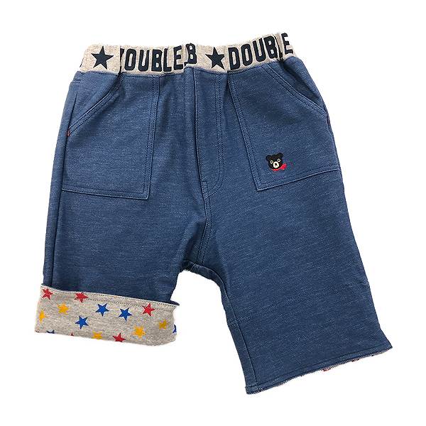 ●18日〜P11倍●ミキハウス　ダブルビー　mikihouse　ワンポイント刺繍ストレッチデニム 6分丈パンツ ハーフパンツ(90・100・110・120・130）アウトレット セール 男の子