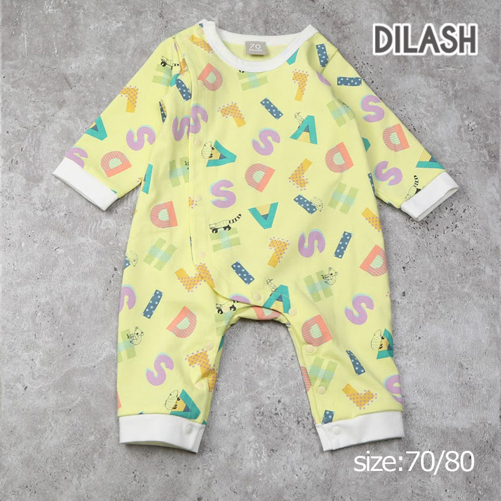 乐天商城 - ●期間限定P11倍●ディラッシュ DILASH アルファベット総柄 カバーオール　( 70 80 )　赤ちゃん　ベビー長袖　春　秋