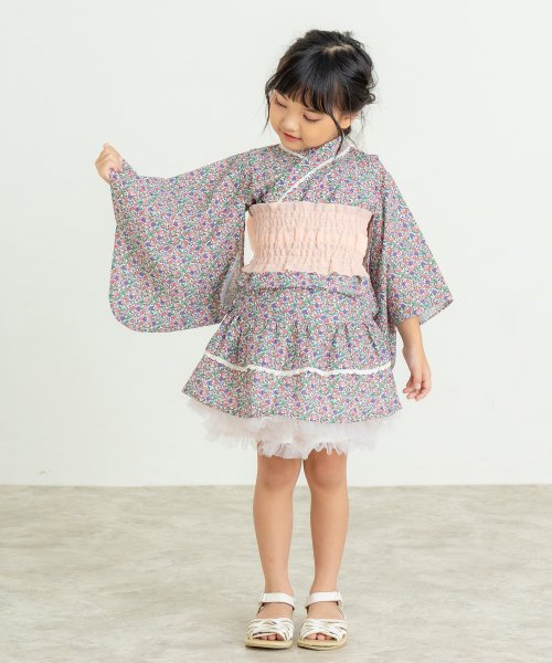 ●50％OFFセール●ラ・ポシェ・ビスキュイ　La poche biscuit　浴衣　ドレス ( 110・120・130・140 ）子ども服　小学生　キッズ　ジュニア　女の子　セパレート　帯　3点セット　アウトレット 半額 2