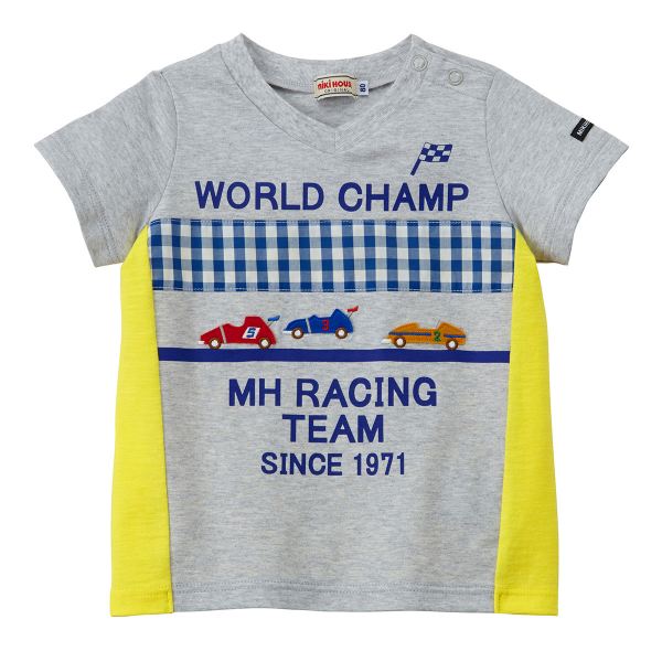 ●50％OFFセール●ミキハウス　mikihouse　レーシングカー半袖Tシャツ(80・90・100）子ども服　男の子　女の子　幼児　キッズ　春　夏　プレゼント　お出かけ　車　スポーティ　アウトレット