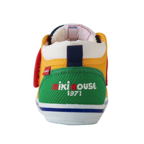 アタックワンの20日までP11倍★ミキハウスmikihouseくまステッチ マルチカラー　セカンドベビーシューズ(13.5cm・14cm・14.5cm・15cm）子供靴 赤ちゃん 男の子 女の子 出産祝い プレゼント よちよち歩き 歩きはじめ ハイハイ タッチ｜アングル2