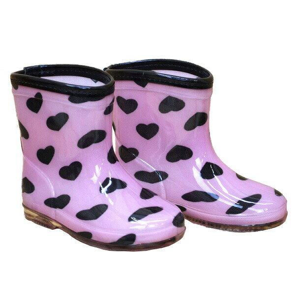 ●500円セール●キッズレインブーツ　ピンク×黒ハート柄（14cm・15cm）幼児　保育園　幼稚園　 ...