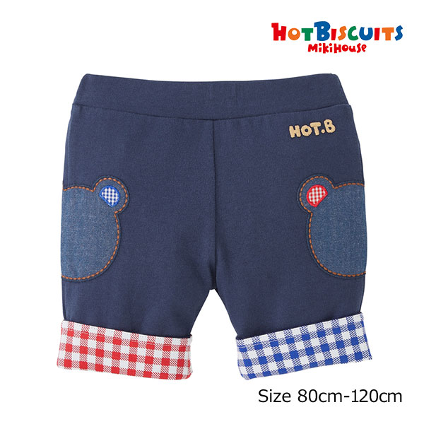 25日までP11倍★取り寄せ商品●ミキハウス　ホットビスケッツ　mikihouse　くまワッペン　6分丈　パンツ(80・90・100・110・120）子ども服　幼児　保育園　幼稚園　男の子　女の子　お出かけ　半ズボン