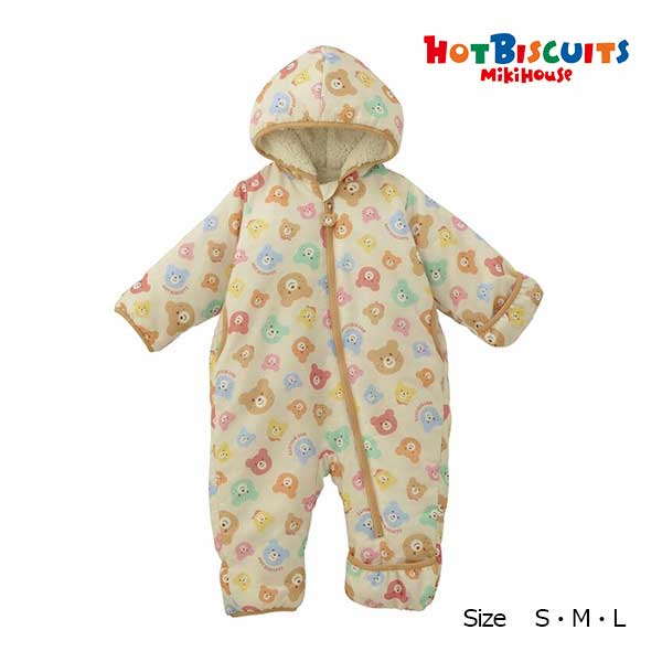 ミキハウス ホットビスケッツ mikihouse カラフルビーンズ くま 総柄 中綿 ジャンプスーツ（S M L）赤ちゃん ベビー 防寒 男の子 女の子 出産 祝い ギフト アウター