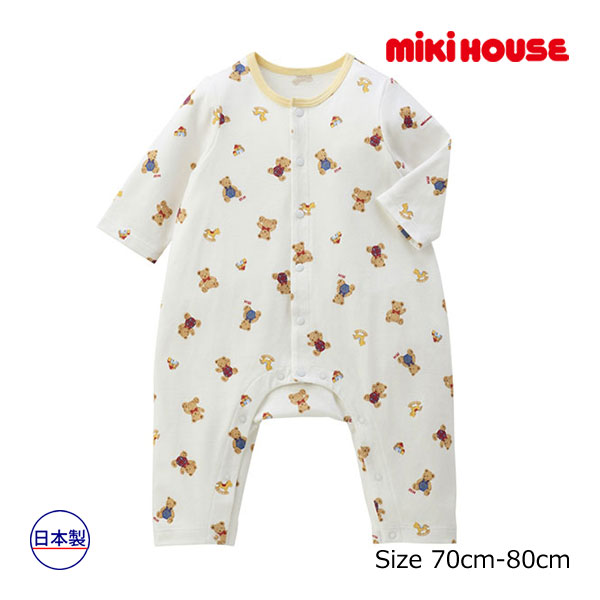 4日〜P11倍★取り寄せ商品●ミキハウス　mikihouse　ミキハウスベア　総柄　カバーオール　長袖　ロンパース　男の子　女の子（70・80）
