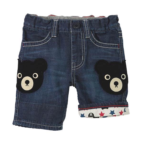 取り寄せ商品●30％OFFセール●ミキハウス　ダブルビー　mikihouse　ダブルワッペン付き6分丈パンツ(90・100・110・120・130）アウトレット セール 子ども服 男の子 ハーフパンツ デニム