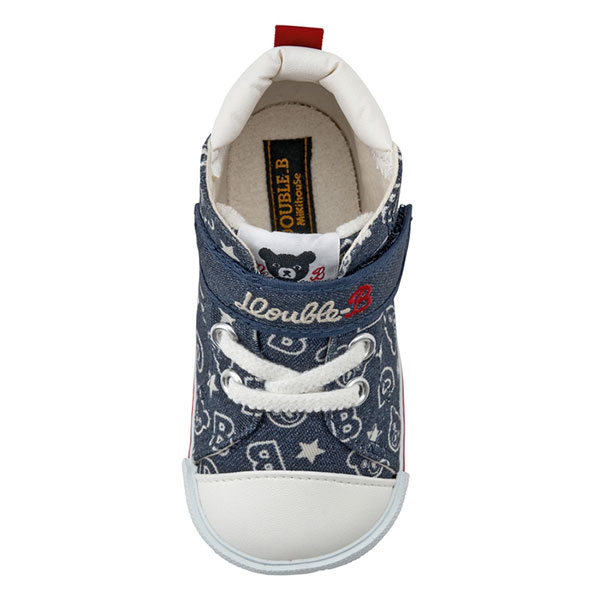 ●50％OFFセール●ミキハウス　ダブルビー　mikihouse　デニム　総柄　セカンド　シューズ(13cm・13.5cm・14cm・14.5cm・15cm・15.5cm）アウトレット 半額 セール スニーカー 子ども用 男の子 女の子 運動靴 3