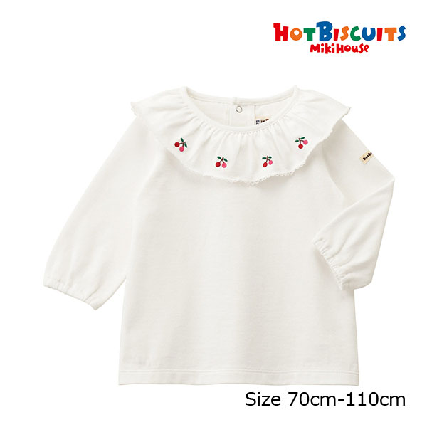 27日までP11倍★ミキハウス　ホットビスケッツ　mikihouse　長袖　Tシャツ(70・80・90・100・110）子ども服　幼児　保育園　幼稚園　女の子　ロンT　さくらんぼ　襟付き　上品　お出かけ　フォーマル