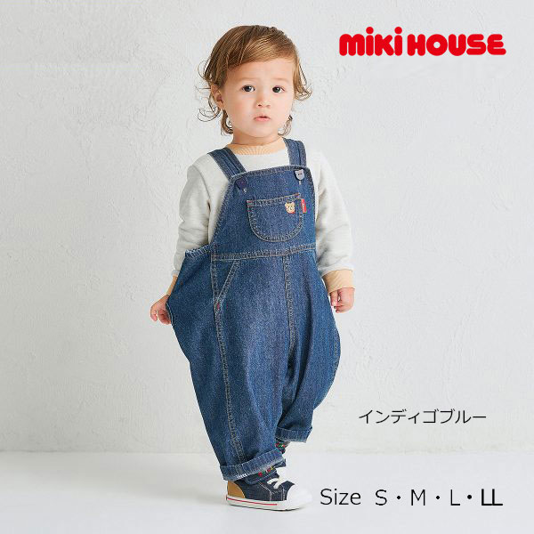 19日〜2000円クーポン有★ミキハウス　ホットビスケッツ　mikihouse　デニム　オーバーオール　かわいい　シンプル（S・M・L・LL）子ども服　赤ちゃん　ベビー　幼児　保育園　幼稚園　男の子　女の子　1歳誕生日プレゼント　お出かけ　パンツ　ズボン