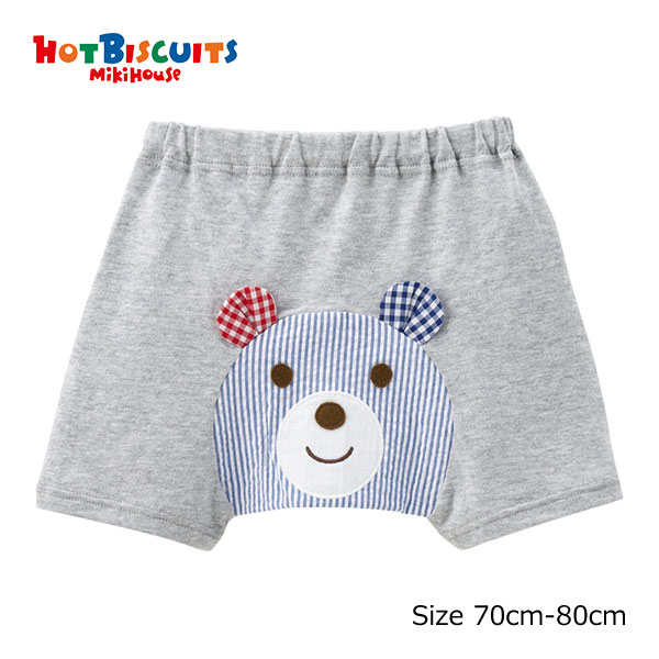 30％OFFセール●ミキハウス　ホットビスケッツ　mikihouse　お顔ドン　ベビーパンツ　ハーフパンツ（70・80）子ども服　赤ちゃん　ベビー　幼児　保育園　幼稚園　男の子　女の子　お出かけ　半ズボン　アウトレット