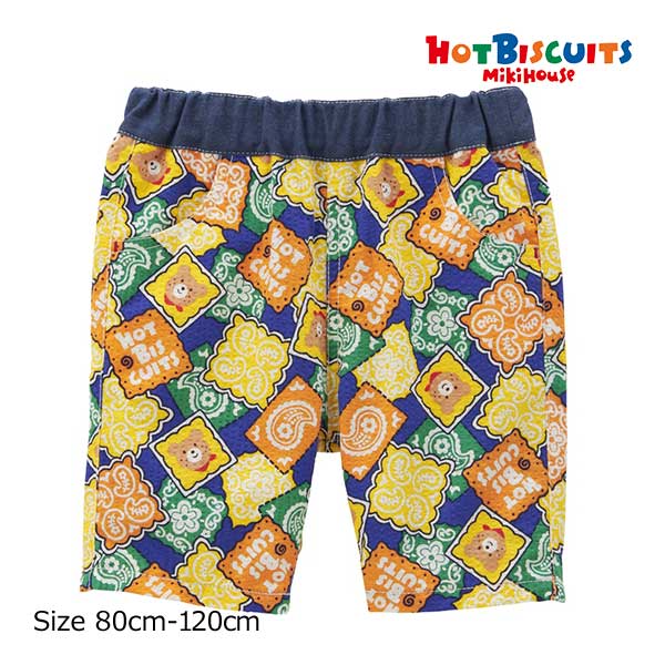 乐天商城 - ●50％OFFセール●ミキハウス　ホットビスケッツ　mikihouse　プッチー　総柄　6分丈パンツ　半ズボン（80・90・100・110・120）子ども服　幼児　保育園　幼稚園　男の子　女の子　お出かけ　ハーフパンツ　ズボン　アウトレットMw50-5