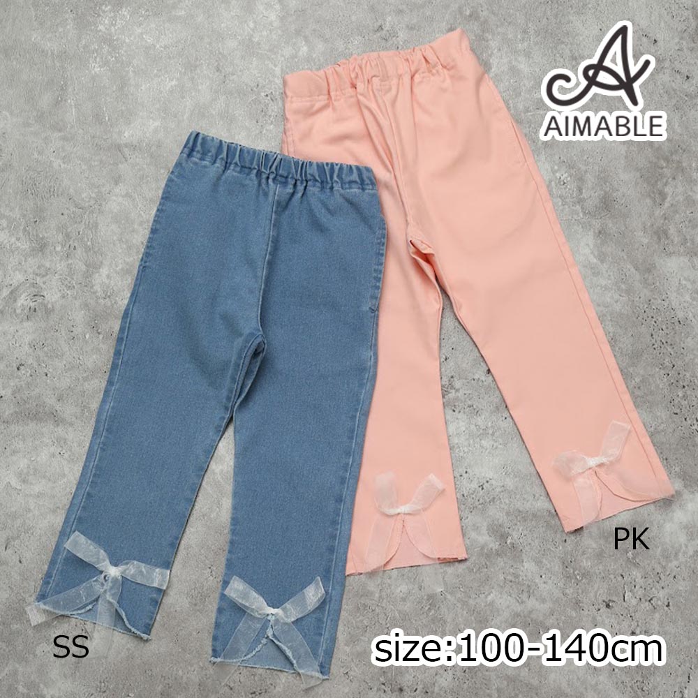 乐天商城 - ●期間限定P11倍● エマーブル AIMABLE 【ふわっとリボン×ストレッチ】裾スリットパンツ ( 100 110 120 130 140 ) 子ども服 女の子 キッズ