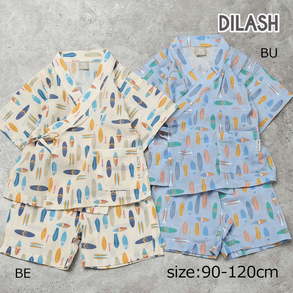 乐天商城 - 2000円クーポン配布中★ ディラッシュ DILASH 【綿100％】 ヴィンテージ風 総柄プリント 甚平 （ 90 100 110 120 ） 子ども服 キッズ ジュニア 小学生 男の子 女の子