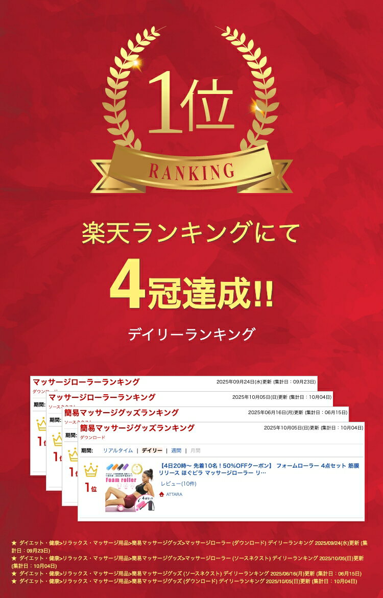 ATTARAの【20日20時〜！MAX50％OFFクーポン】 フォームローラー 4点セット 筋膜リリース ほぐピラ マッサージローラー リフレックスボール 収納ケース ダイエット ヨガローラー ヨガポール 筋膜 リリース ストレッチローラー 初心者 突起 プレゼ｜アングル2
