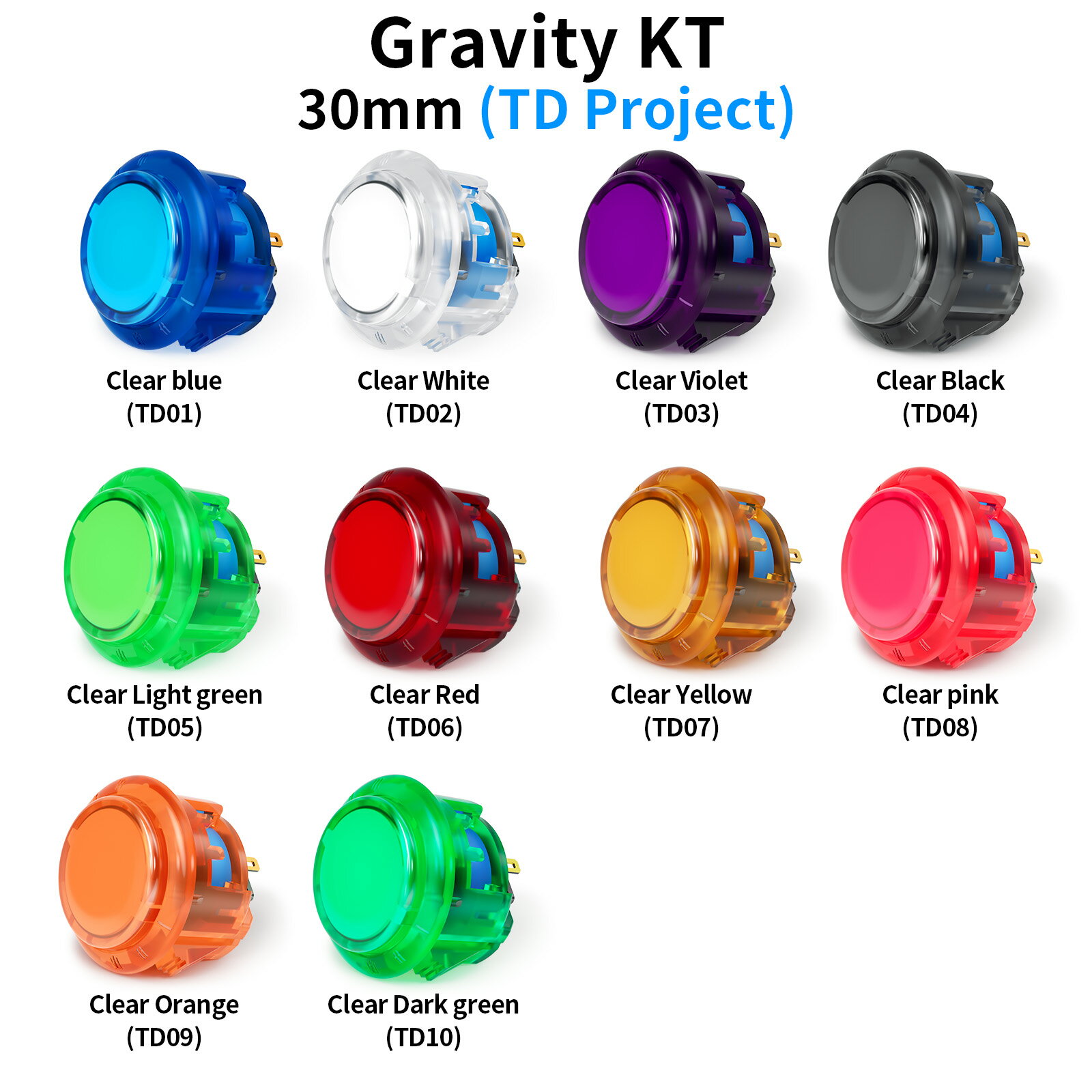 【ハメ込み式 30φ 可変ストローク 単品】Qanba Gravity KT クァンバ グラビティ KT メカニカルスイッチ アーケード ボタン 30mm TD Project (ビデオゲームボタンサイズ) 静音 独自特許 押下距離 3段階調整可能 オムロン リニア スイッチ 耐久性 7000万回