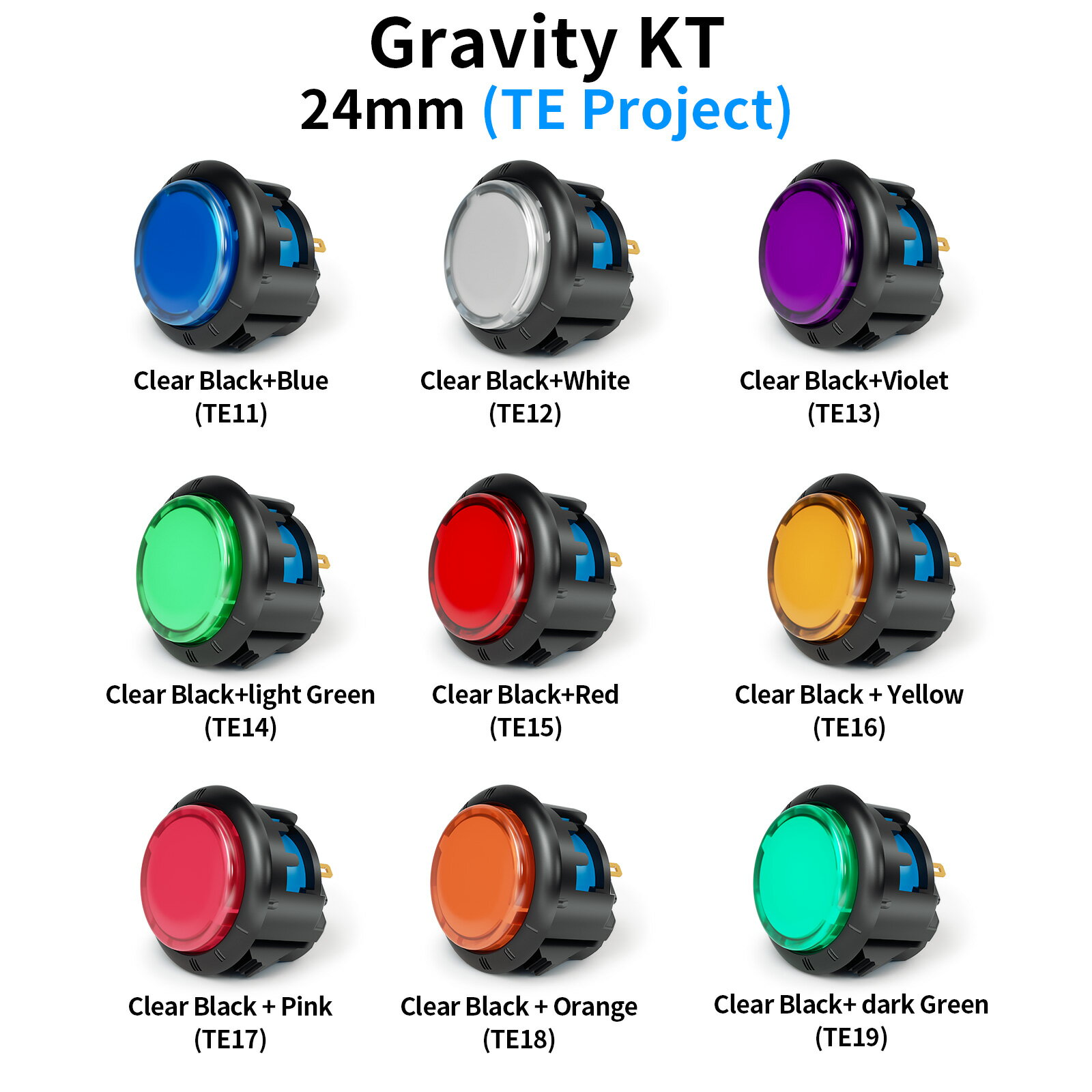 【ハメ込み式 24φ 可変ストローク 単品】Qanba Gravity KT クァンバ グラビティ KT メカニカルスイッチ アーケード ボタン 24mm TE Project （スタート・セレクトボタンサイズ） 静音 独自特許 押下距離 3段階調整可能 オムロン リニア スイッチ 耐久性 7000万回