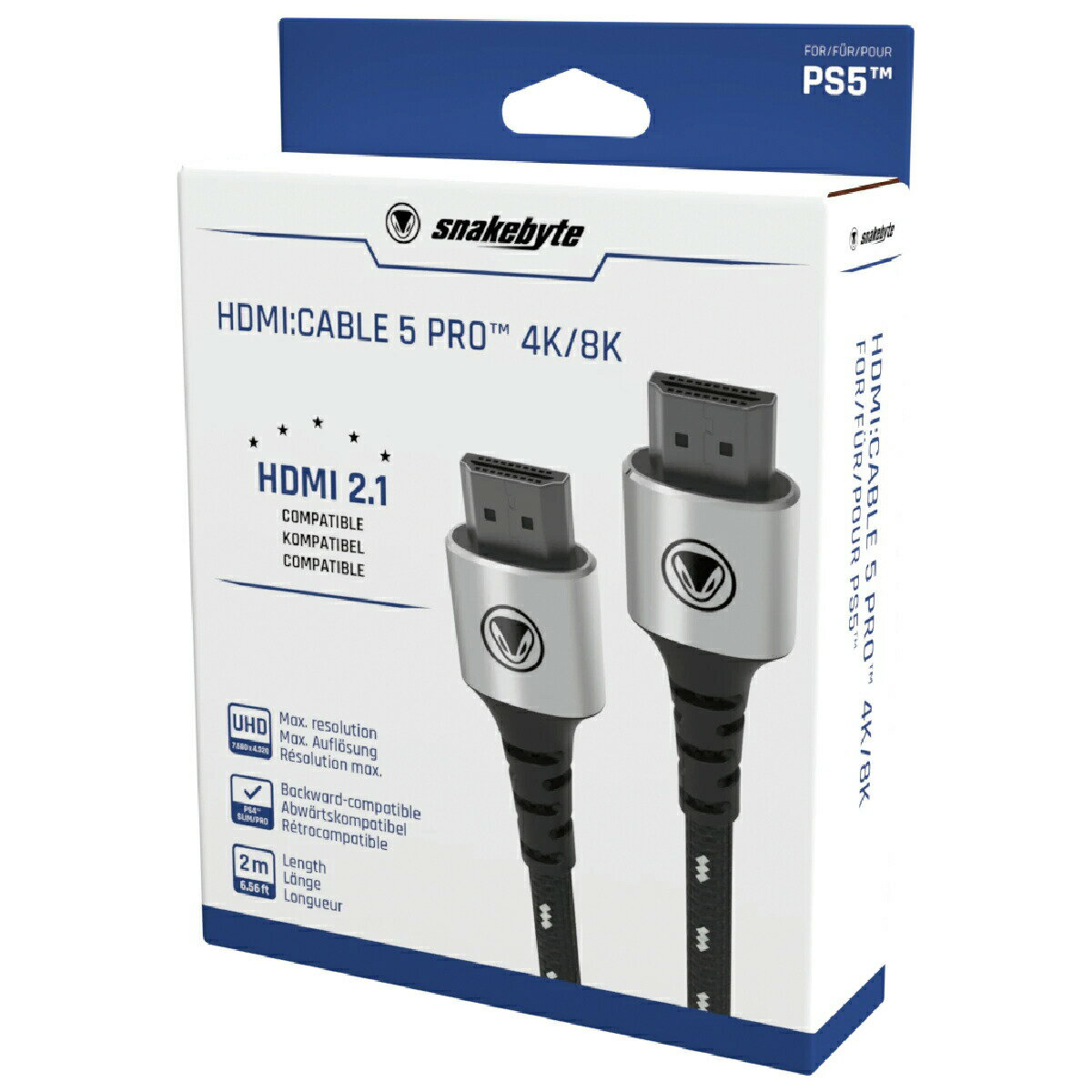 スネークバイト 公式 SnakeByte SONY PS5 HDMI ケーブル HDMI:CABLE 5 PRO 8K (2M) 次世代機対応 HDMI ケーブル HDMI 2.1規格のケーブル 従来の 4K だけでなく プレステ5 で利用可能になる 8K 120Hz の出力にも対応 ケーブル長 2m