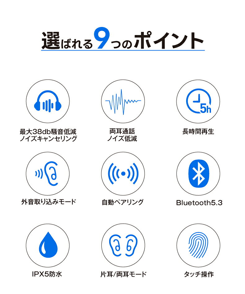 ＼P10倍!!★最大10％OFFクーポン／ ワイヤレスイヤホン イヤホン Bluetooth 5.3 ノイズキャンセリング iPX5防水 iPhone android タッチ操作 高音質 ハンズフリー J5 attocool-10000040 充電ケーブルならアットクール サンプル画像2