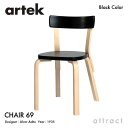 アルテック Artek CHAIR 69 チェア 69 バーチ材 椅子 ダイニング パイミオカラー デザイン:Alvar Aalto 背座 ブラック 脚部 クリアラッカー仕上げ フィンランド 北欧