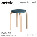 アルテック Artek STOOL E60 スツール E60 4本脚 バーチ材 スタッキング可能 デザイン：Alvar Aalto カラー：座面 ブルー 脚部 クリアラッカー仕上げ フィンランド 北欧