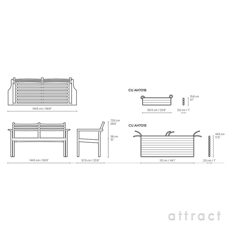 【正規取扱店】 【保証付】 カールハンセン & サン Carl Hansen & Son AH アウトドアシリーズ AH Outdoor Series ラウンジソファ ベンチ AH701 Alfred Homann アルフレッド・ホーマン チーク Teak 無塗装仕上げ アウトドア 屋外 家具 attract-10018704 アトラクト サンプル画像2
