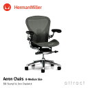 ハーマンミラー Herman Miller アーロンチェア リマスタード Aeron Chair Bサイズ ミディアム グラファイト ポスチャーフィット ポリッシュ アームレザー フル装備 （堅床 カーペット用ブレーキングキャスター） デザイン：Bill Stumpf Don Chadwick