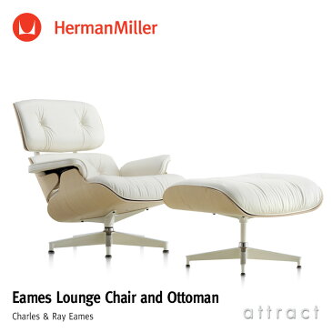 ハーマンミラー Herman Miller イームズ ラウンジチェア ＆ オトットマン Eames Lounge Chair & Ottoman ホワイトモデル ホワイトアッシュ 白皮革 MCLレザーデザイン：Charles & Ray Eames ES67071RE プライウッド 椅子 【RCP】【smtb-KD】