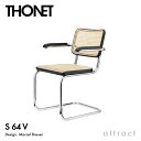 トーネット THONET S 64 V チェスカチェア アームチェア カンティレバー構造 カンチレバー デザイン：Marcel Breuer マルセル・ブロイヤー フレーム：ブラック 座面：籐編み 補強メッシュ ラタン ケーン スチールパイプ クローム仕上げ