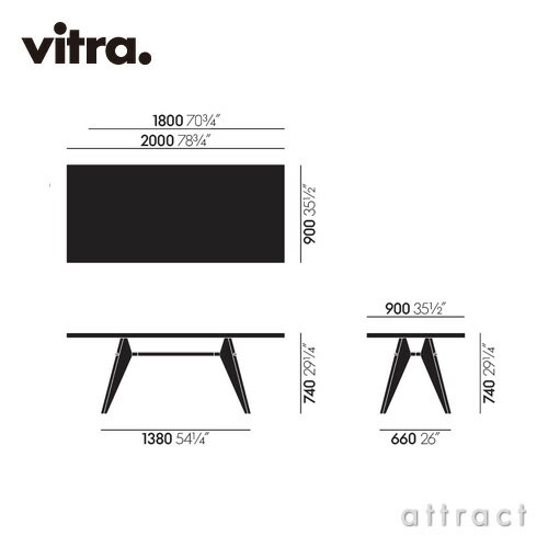 ヴィトラ Vitra EM ターブル EM Table テーブル デザイン:Jean Prouve ジャン・プルーヴェ サイズ:180cm 天板:ダークオーク ベース:4色 イーエム スタンダード チェア ダイニング 椅子 家具 インテリア デザイナー パントン イームズ [2]