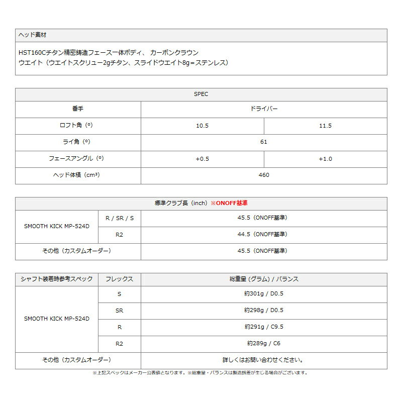 メーカー正規カスタムオーダー オノフ ドライバー アカ 三菱 エルディオ カーボンシャフト ONOFF AKA 赤 10.5度/11.5度 ELDIO 2024年モデル