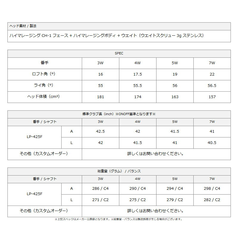 メーカー正規カスタムオーダー 女性用 オノフ フェアウェイウッド アームズ レディ グラファイトデザイン ツアーAD VR カーボンシャフト ONOFF LADY 3W/4W/5W/7W TOUR AD VR 2025年モデル 2