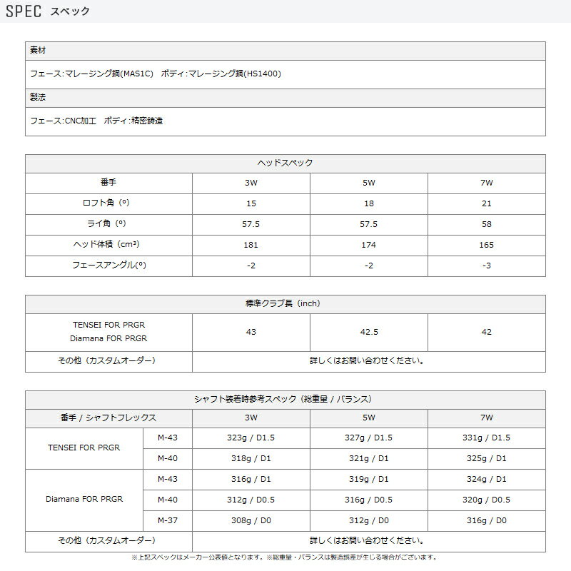 【取寄】プロギア RS フェアウェイウッド 2024年モデル ディアマナ for PRGR シャフト装着仕様 PRGR 24RSFW Diamana純正カーボン