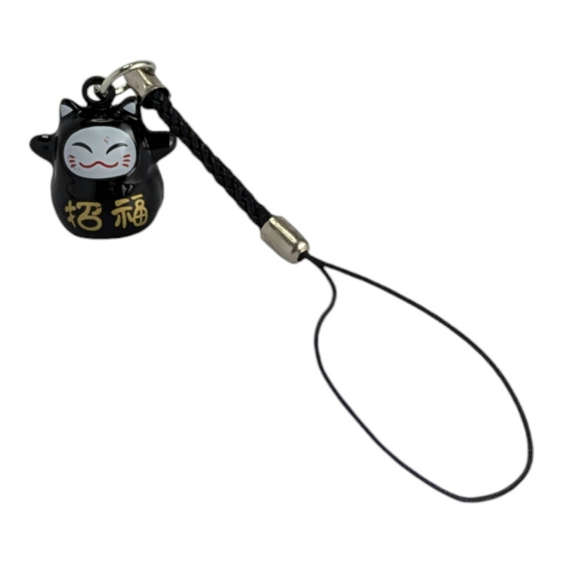 樂天商城 - 招き猫のストラップ 黒（鈴入り）【メール便対応可能：1サイズ】