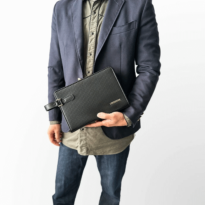クラッチバッグ セカンドバッグ メンズ 日本製 豊岡製鞄 ハンドル ストラップ カジュアル フォーマル 軽量 カーボン調