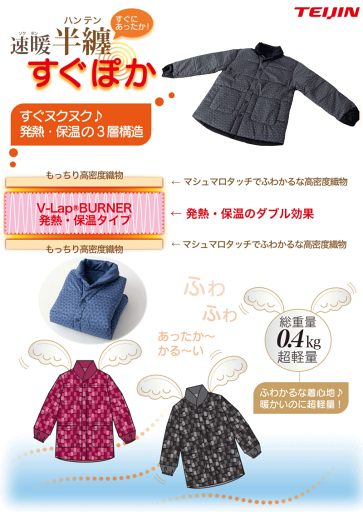 テイジン 速暖 半纏 半てん はんてん すぐぽか L-LLサイズ あったか 節電 TEIJIN 羽織 部屋着 ゴシック柄
