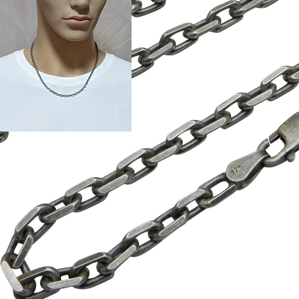 【幅2.6mm/4.1mm/3.2mm/4.8mm 長さ40cmから60cm】 ネックレス チェーン メンズ シルバー925 あずきチェーン 4面 シルバーネッ...