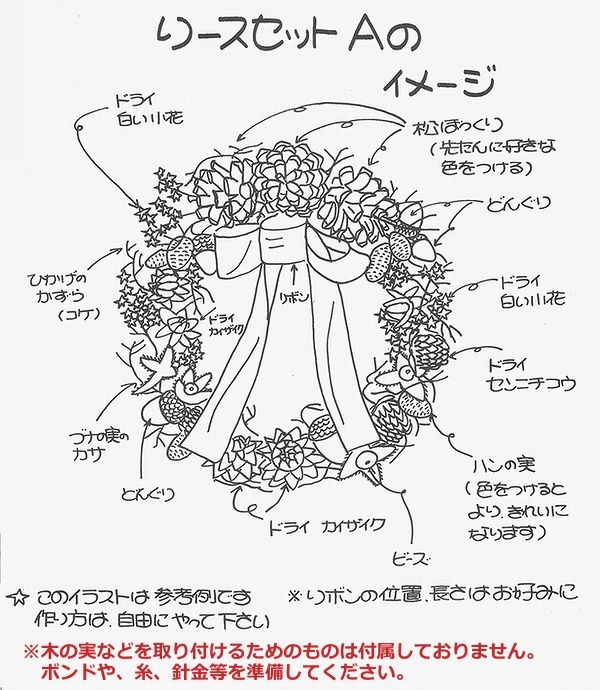 【キット3個につき1本木工用ボンドをおまけでプレゼント】手作りクリスマスリースキット　森のリースキット　A【大量注文可】