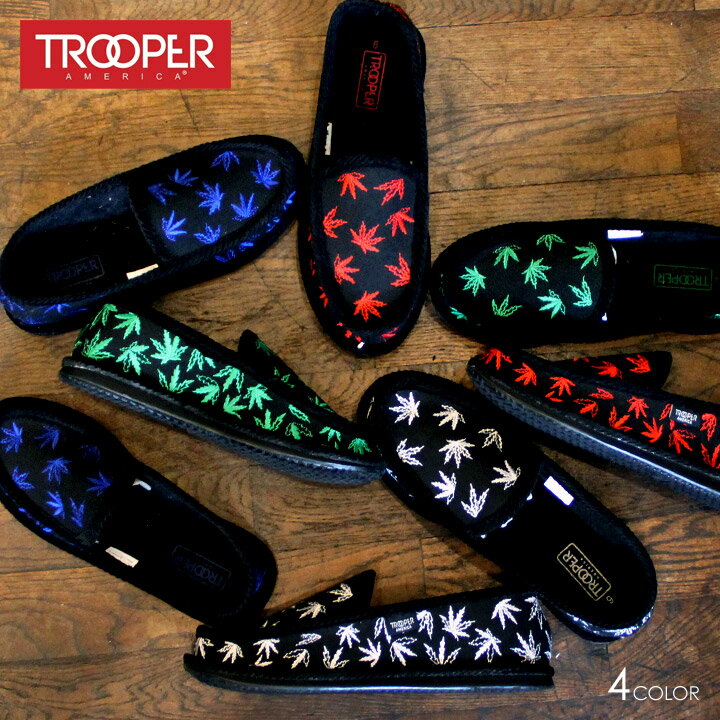 82%OFF │ スペシャル セール │ TROOPER AMERICA トゥルーパー アメリカ スリッポン メンズ レディース SLIP ON LEAF 2020秋冬 ブラック/ホワイト/レッド/グリーン/ブルー 22-28cm