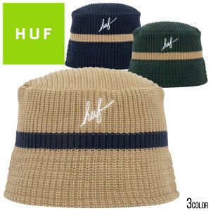 HUF ハフ バケットハット クロシェハット 帽子 メンズ レディース ストリート ブランド SCRIPT KNIT BUCKET HAT HT80056 ベージュ オリーブ ネイビー S/M L/XL 2023春 【evi】