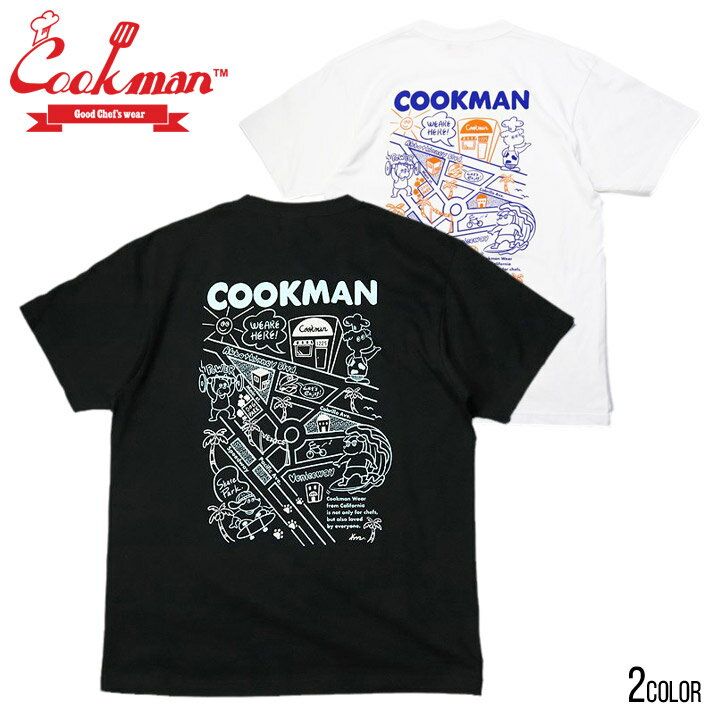 楽天湘南 横乗り系セレクト 3DIRECT3,000円ポッキリ クーポン配布中!! │ COOKMAN クックマン Tシャツ 半袖 シェフパンツ ストリート カジュアル ブランド ユニセックス コラボ イラスト LA 西海岸 COOKMAN KATE TSHIRT KATE VENICEBEACH MAP 231-32064 ブラック ホワイト S M L XL【evi】