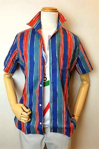 【セール35％OFF】 CALIBAN キャリバン 【半袖シャツ】【春夏インポート品】【メンズウェア】【カジュアルシャツ】【開襟シャツ】【イタリア製】 綿麻オープンカラー半袖シャツ ブルー